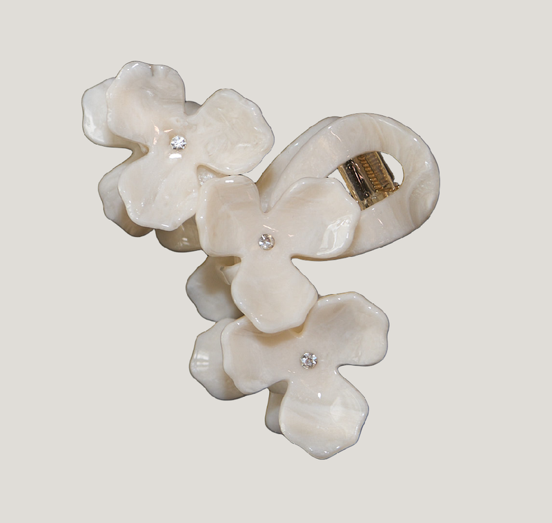 Ivory Pearlescent Floral Claw Clip